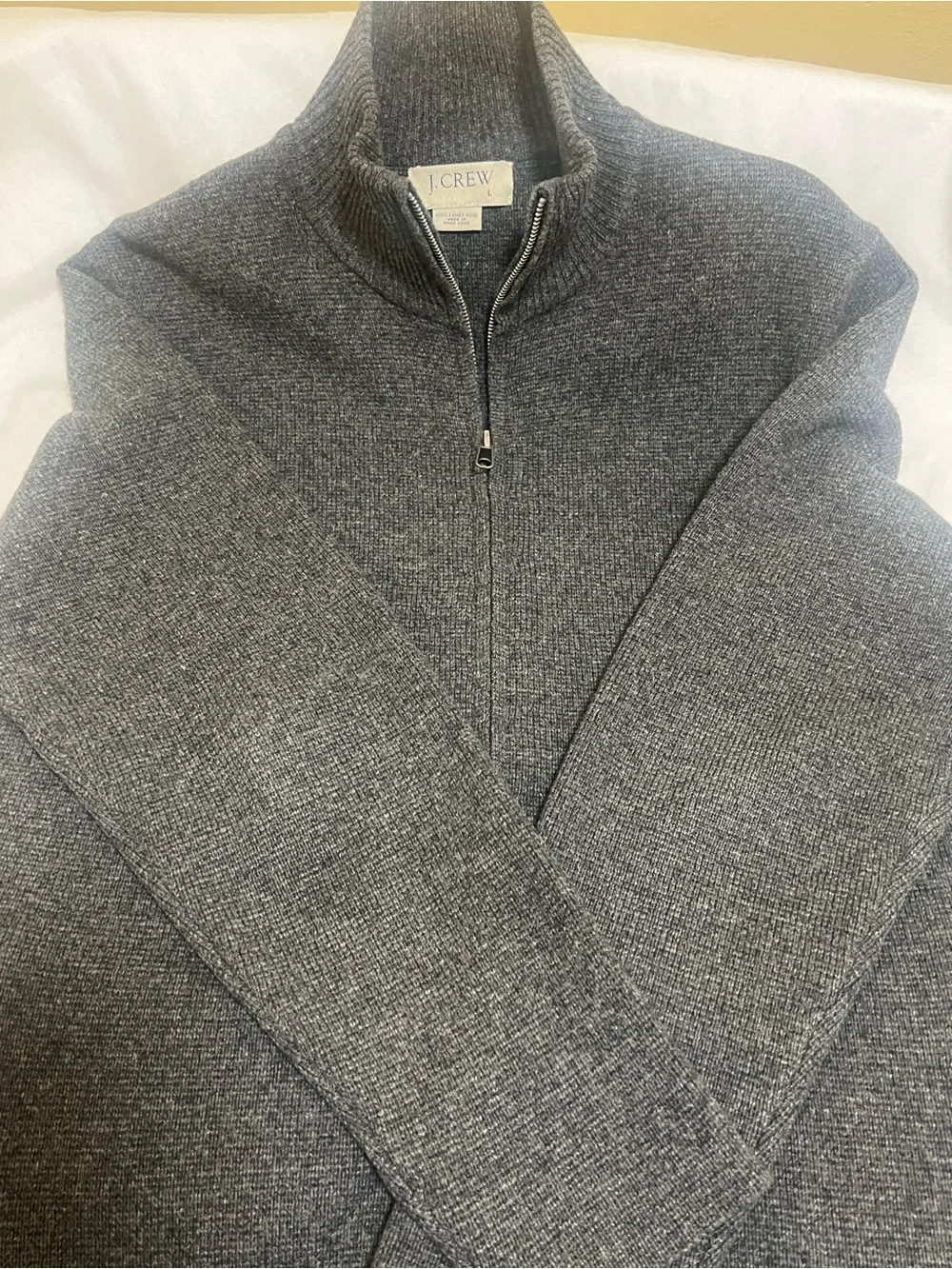 J. Crew Men’s Dark Charcoal Gray Full Zip Wool Mock Neck Sweater